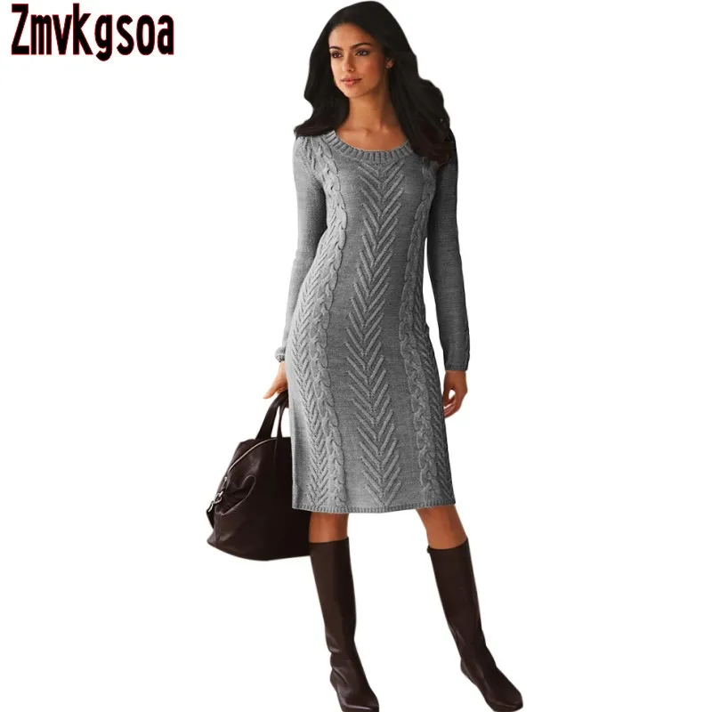 

Zmvkgsoa Black Gray Women's Hand Knitted Sweater Dresses For Winter Casual Long Sleeve Women Vestido de festa For Girls V277720