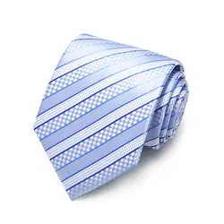 Брендовые модные светло-голубой галстук 8 см Широкий формальных полосатые галстуки для Для мужчин Бизнес Повседневные Вечерние высокое