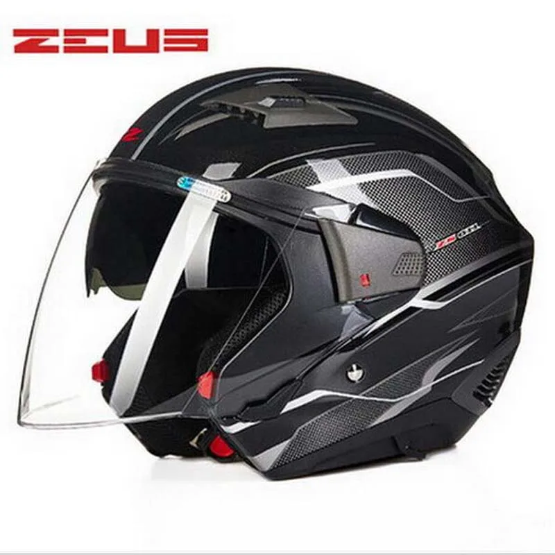 Новая мода ZEUS двойной объектив мотоциклетный шлем, закрывающий половину лица мужские/женские мотоциклетные шлемы четыре сезона шлемы ZS-611E - Цвет: Black TT3 silver