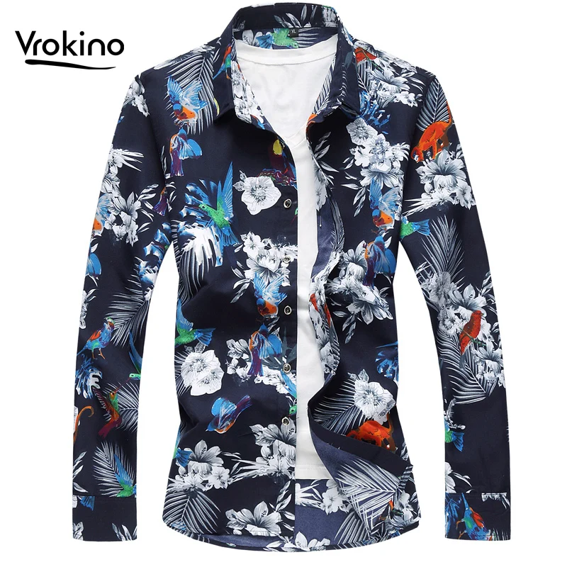 VROKINO бренд 2019 новый большой размер 6XL 7XL мужская рубашка с цветочным принтом весна и осень досуг Модная рубашка с длинными рукавами