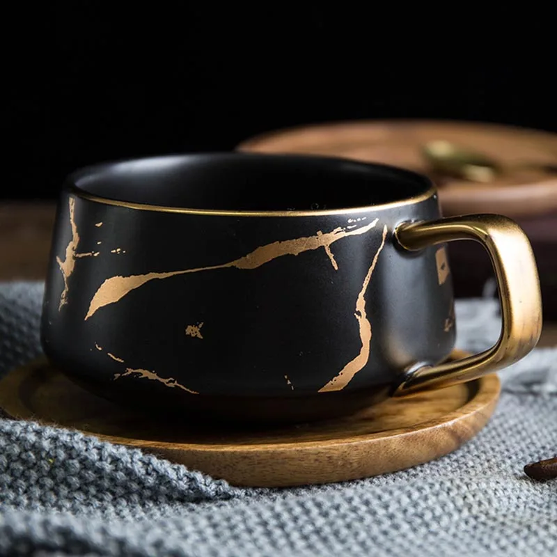 Европейский стиль кофейная чашка с блюдцем комплект керамический Мраморный Узор для завтрака молочная вода чашки ручка кружка посуда для напитков чашка Декор