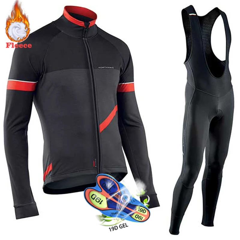 

2019 Pro Team NW Winter Thermal Fleece Cycling Clothes Men Northwave Jersey Suit Outdoor Riding Bike MTB Clothing Bib Pants Set