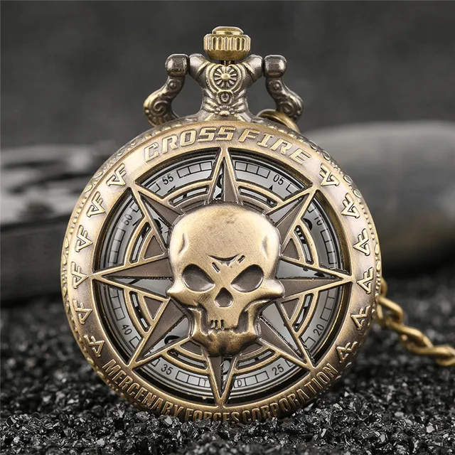 Rock Fashion Pocket Watch Skull Stars Skeleton Carving Pendant Chain Rebellious Rock Fashion Pocket Watch Skull Stars Skeleton Carving Pendant Chain Rebellious