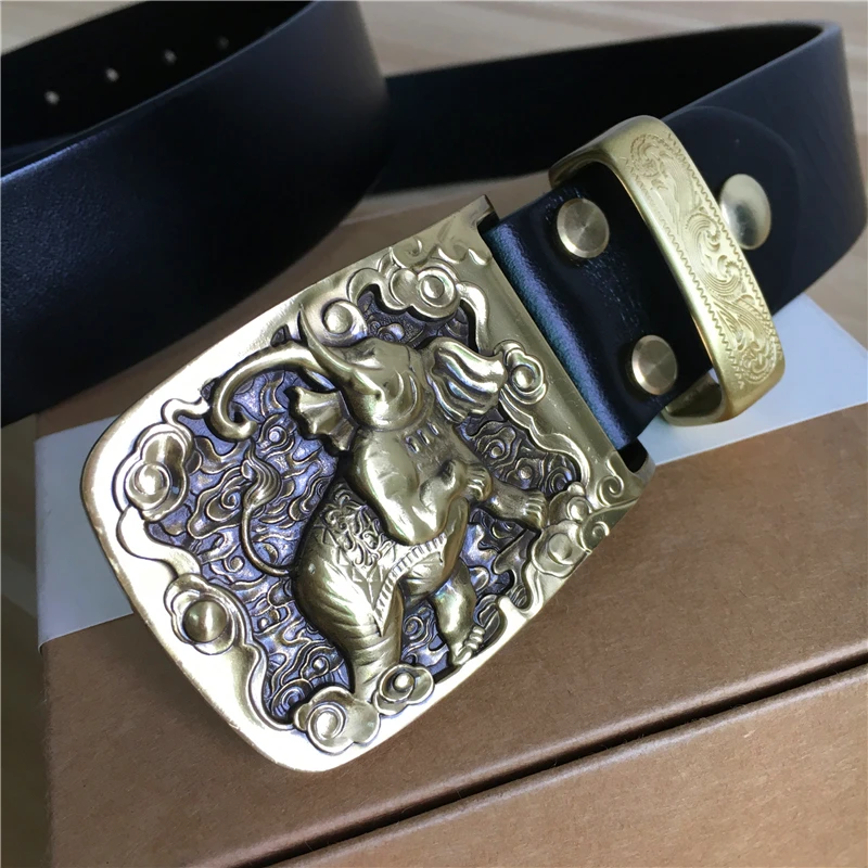 Mens Belts Luxury Elephant Belt Buckle Genuine Leather Men Belt Wide