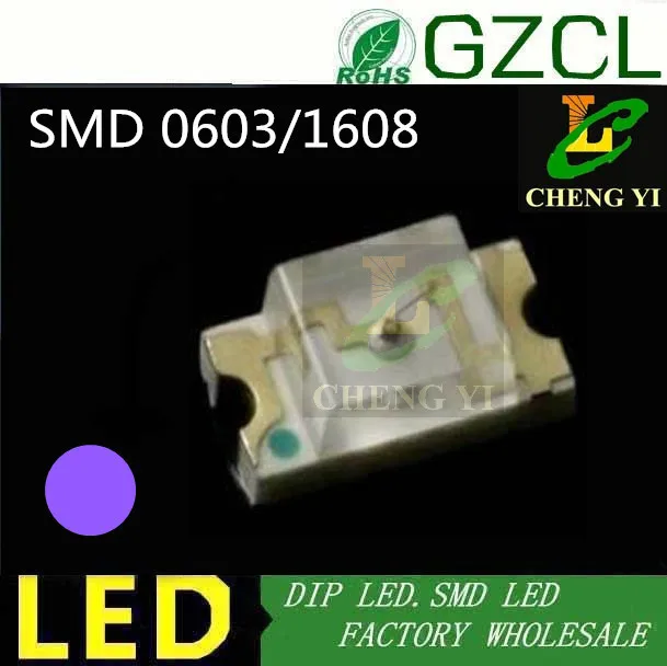 0603 chip led diode UV SMD LED 395-405NM 1608 purple surface mount light emitting diode(CE&ampRosh) | Лампы и освещение