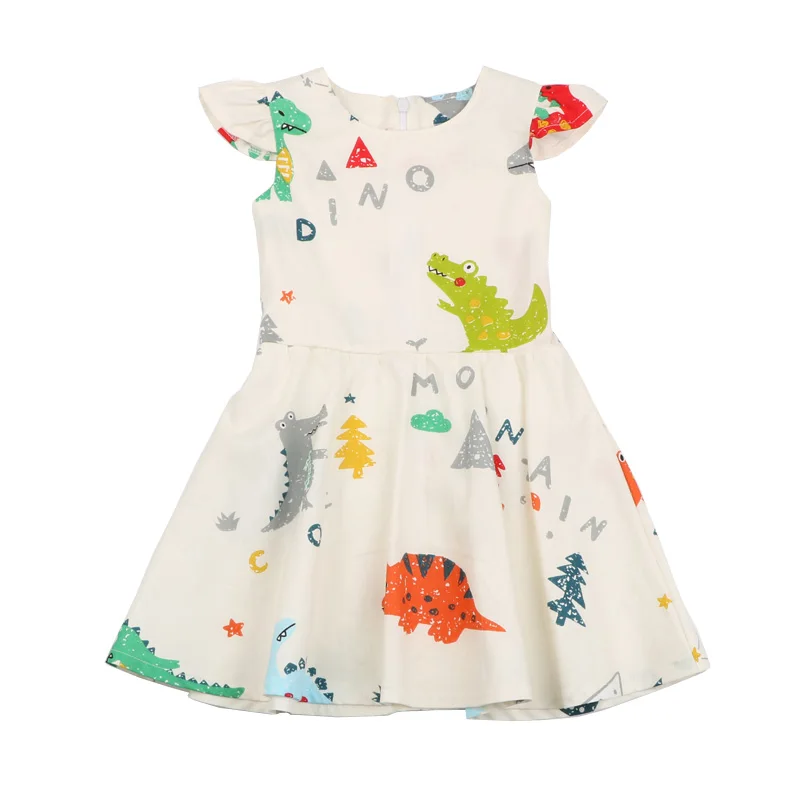 Girls Summer Dress Animal Print Dinosaur Beach Vest Kids Dresses for Children Clothing Cotton Princess Baby Girl Clothes (1)