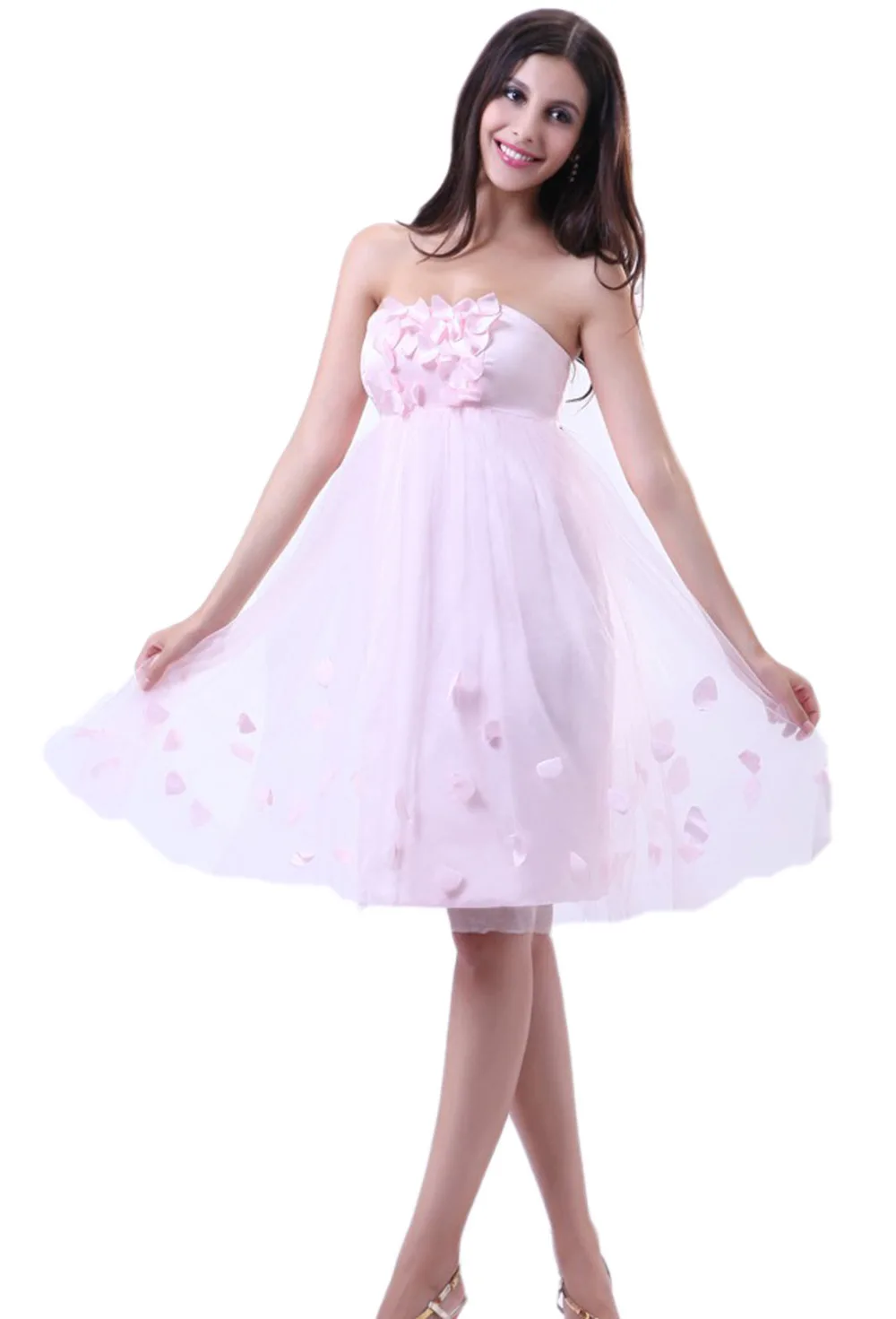 Knee length A line sleeveless off the shoulder short pink strapless