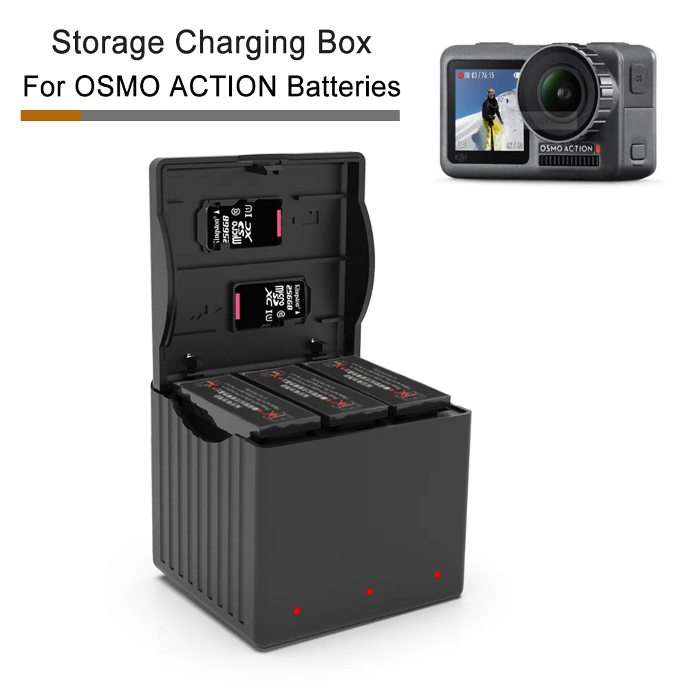 

3 in 1 OSMO ACTION Charger TYPE-C Input 4.35V Lithium Fast Charging Kit Box for DJI OSMO ACTION Battery Accessories