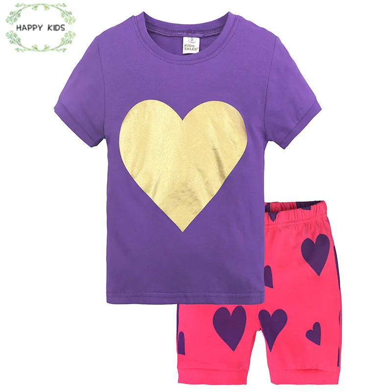 Dtz381 Girls Pajamas Kids sleep wear Baby Summer Pajamas Set 2PCS love