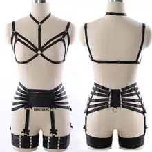 Пентаграмма боди жгут для Женская подвязка пояс Набор Черная эластичная регулировка ремень белье HarajukuGoth Фетиш жгут