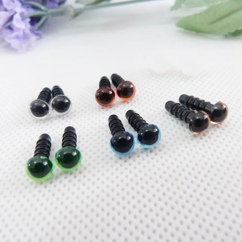 

50pcs/lot-- 6mm clear/red/blue/brown/green color plastic safety toy eyes with hard washer for diy doll findings