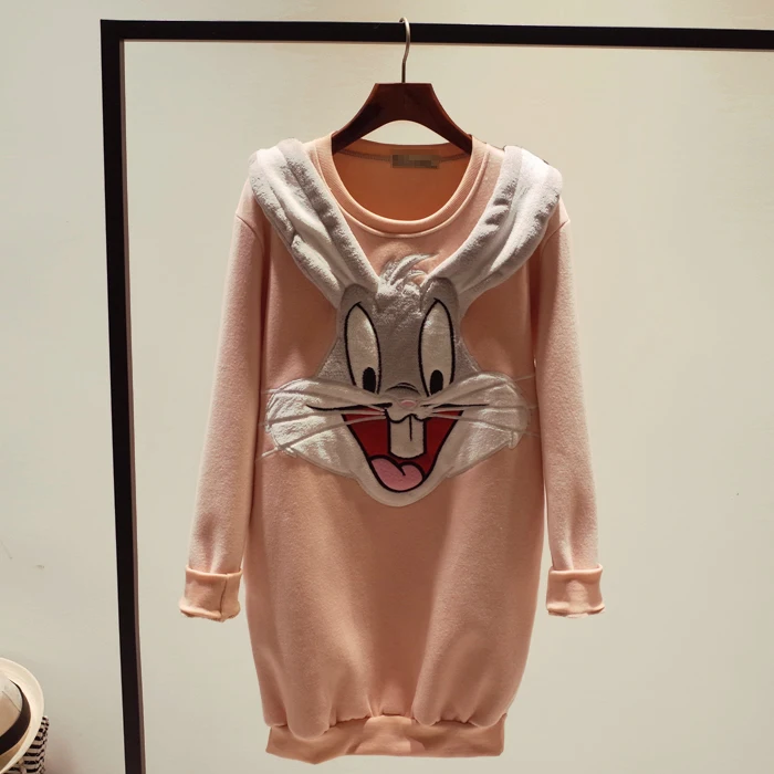 

Free Shipping winter women plus velvet long design long sleeve loose bugs Bunny rabbit sweatshirt