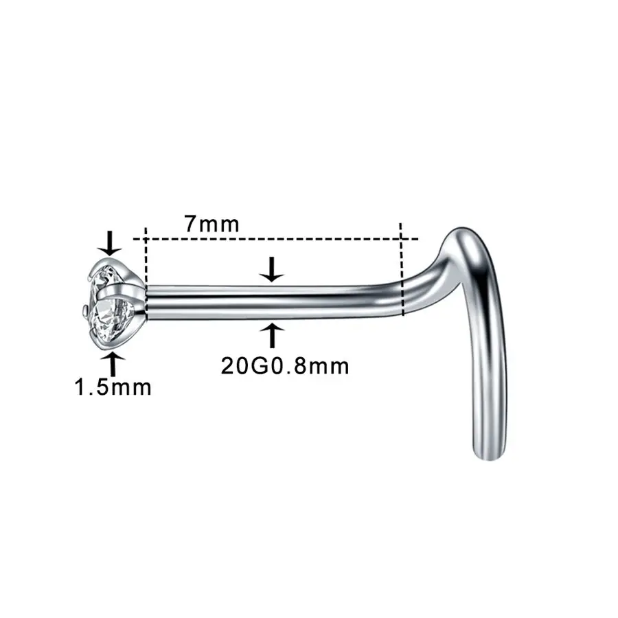 1 шт 20 г стальные зубцы CZ нос винт кольца Nariz серьги ноздри пирсинг опал твист изогнутый бар драгоценный камень Носовая кость кольца шпильки ювелирные изделия - Окраска металла: Style19