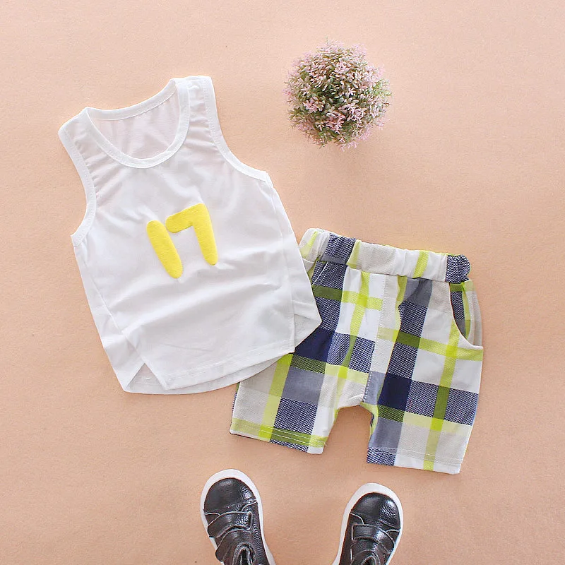 

Little Q New Style Summer Pure Cotton Boys O Neck Clothing Set Children Clothing Baby 17 Sleeveless+shorts Kids Sleepwear DS19