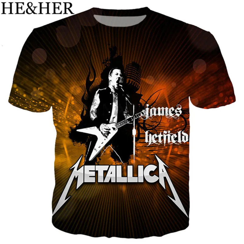 Новая модная футболка в стиле панк рок Metallica футболки с 3D принтом короткими