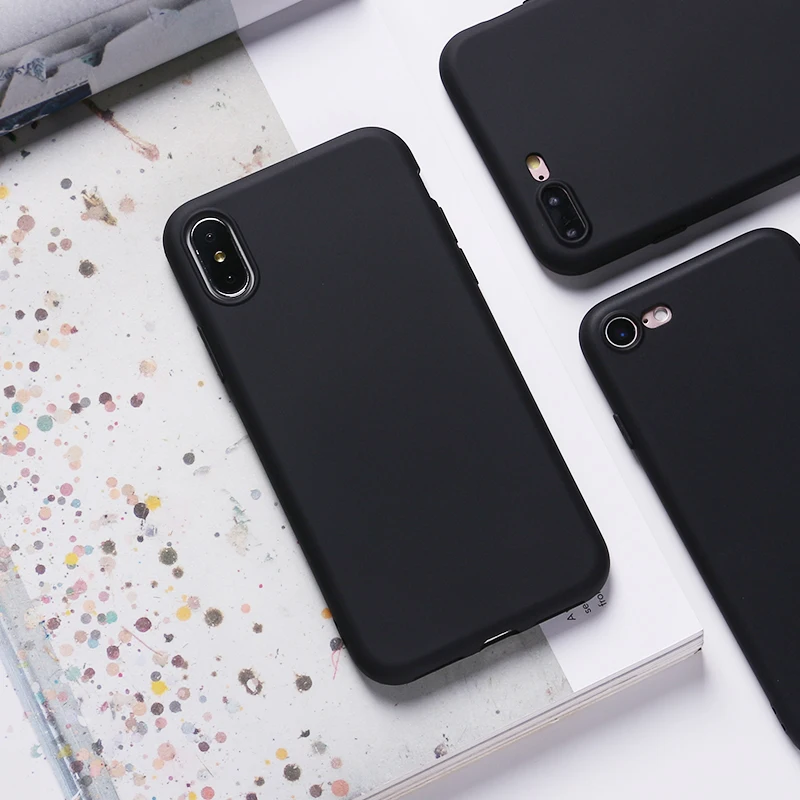 Для iPhone 7Plus 7 6S 5S 8 8Plus X XS Max 11 Pro Max чехол Fundas Capa Coque задняя крышка силиконовый Твердый яркий матовый простой мягкий тонкий телефон - Цвет: Black