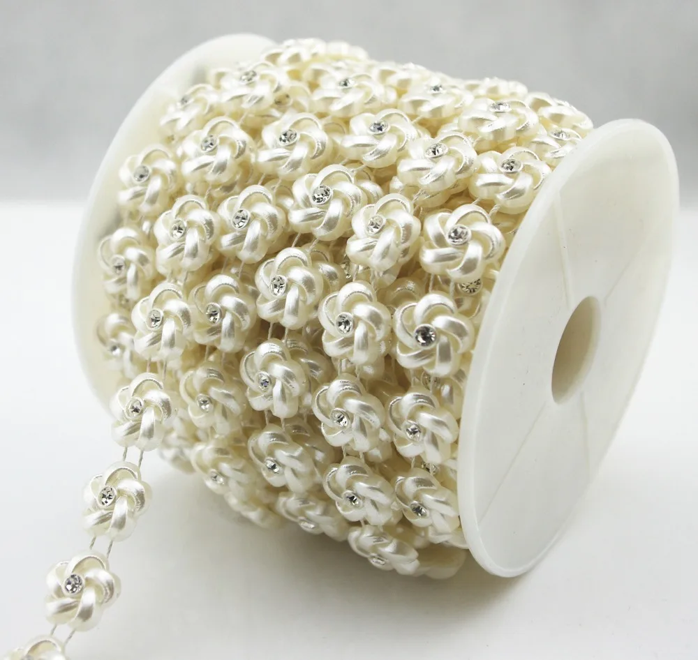 

10 Yards 16mm Ivory Flower Pearl Rhinestone Chain Trims Sewing Wedding Decoration LZ182