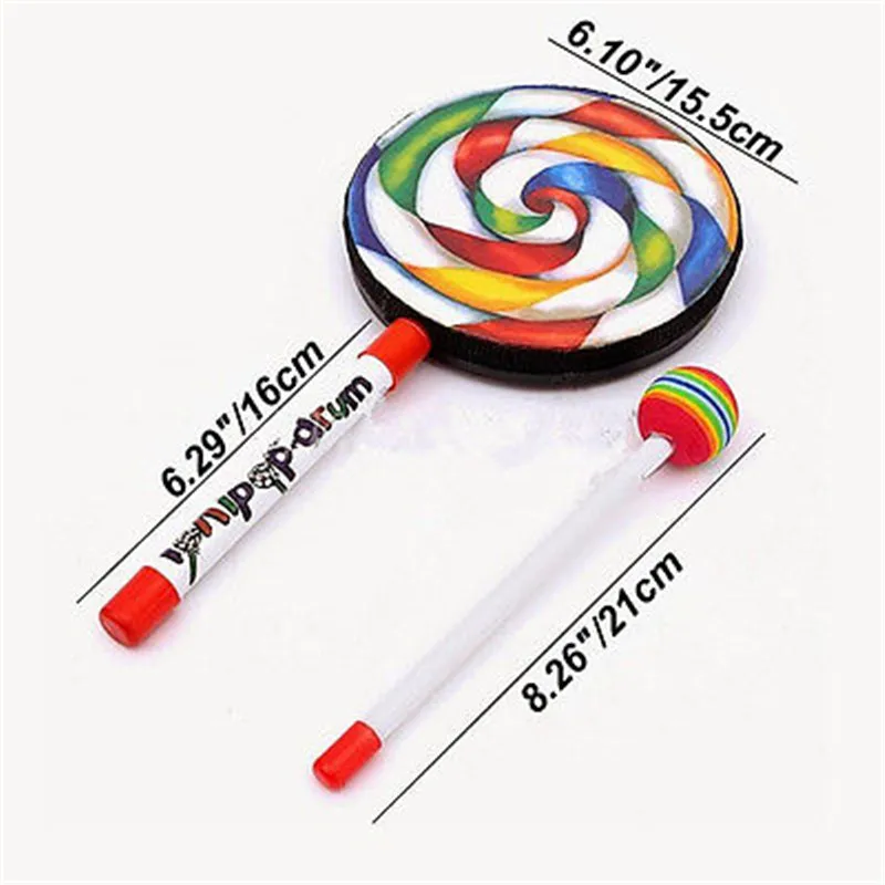 

Lollipop Shape Wooden Hand Drum Hammer Kids Educational Toy Music Instruments