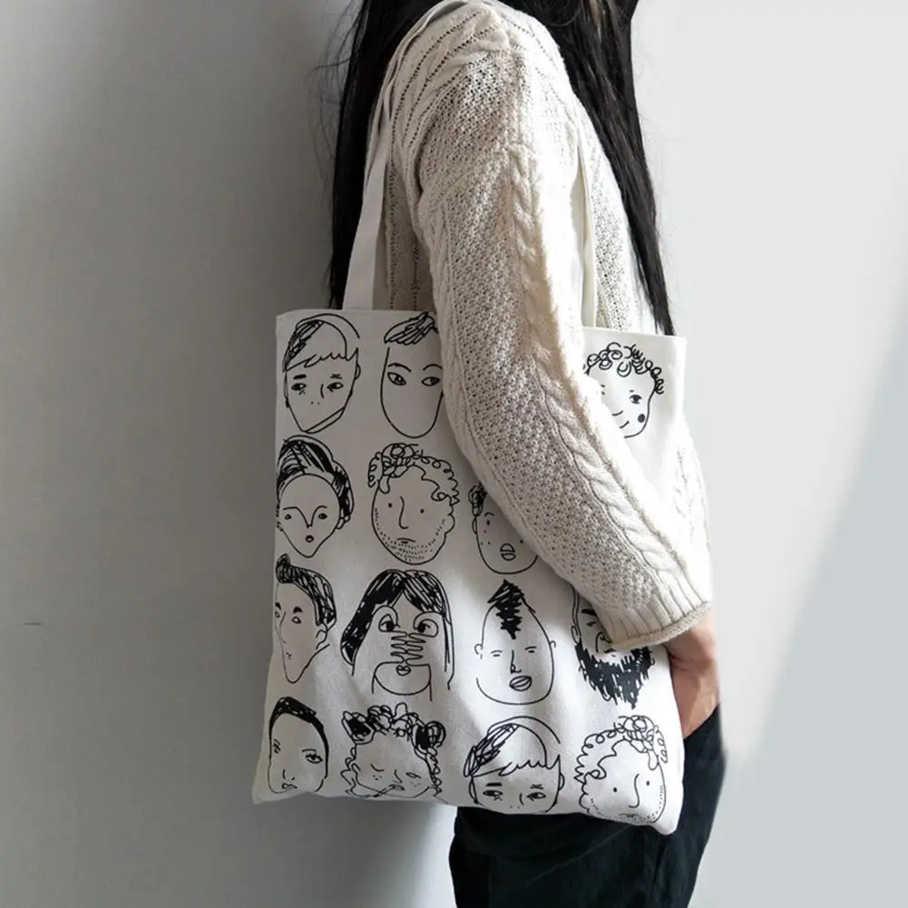 

Funny Human Face Print Foldable Women Canvas Shopping Bag Tote Shoulder Bag Handbag