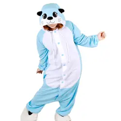 Новый милый комбинезон с животными Пижама для взрослых, одежда для сна Blue Otter Animal Fleece Sleepwear