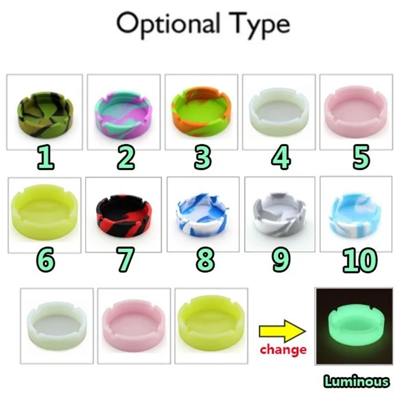 Glowing In the Darkness Silicone Ashtray Portable Round Cigarette Ash Tray Holder Foldable Eco-Friendly Soft Cenicero Luminous silicone ashtray