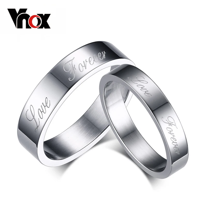 Vnox Forever Love Wedding Ring Silver color 316l Stainless Steel Promise Jewelry