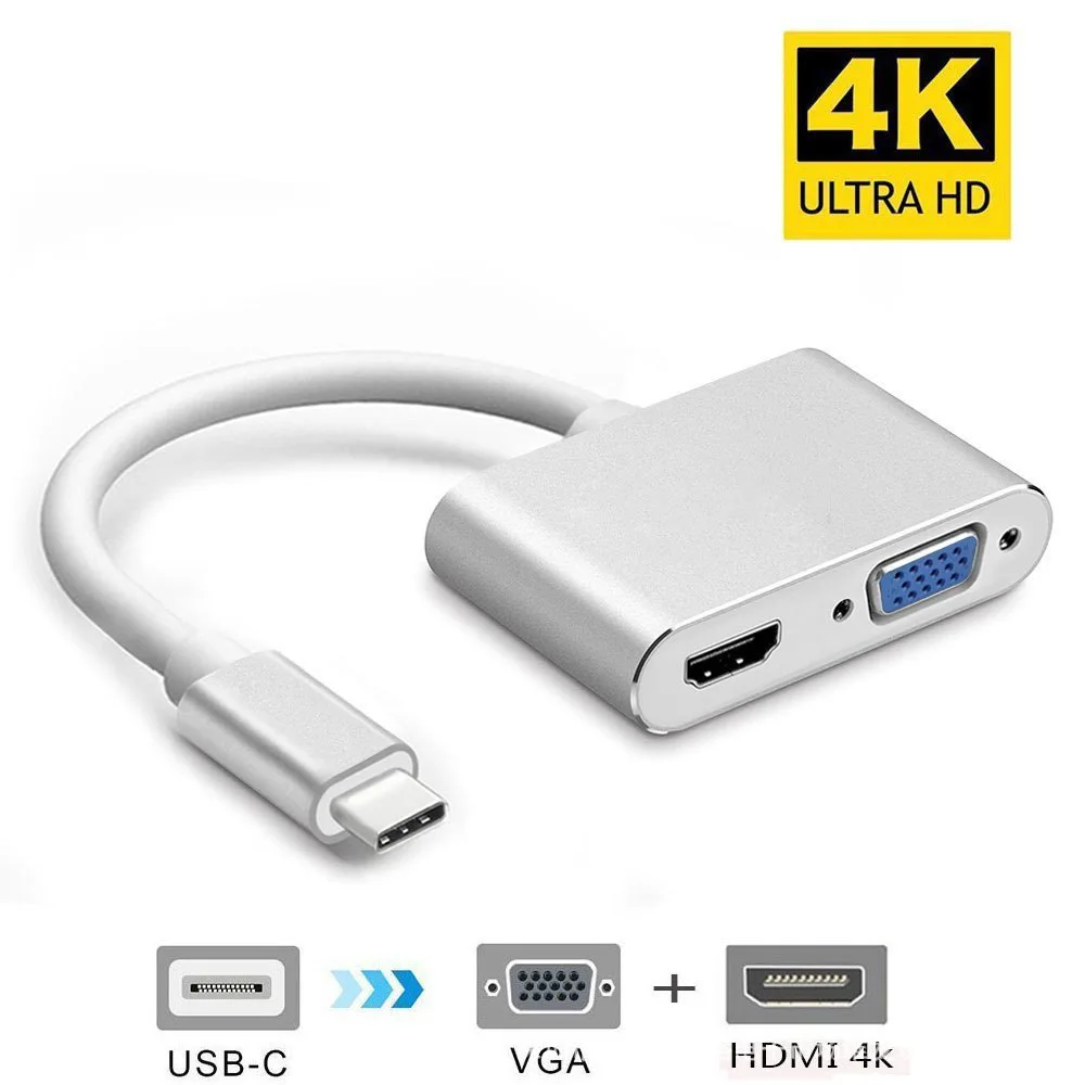 USB 3,1 Тип с разъемами типа C и адаптер HDMI VGA 2 in1 VGA HDMI в формате 4 K UHD, двойной Экран Дисплей адаптер для MacBook Pro Chromebook Dell