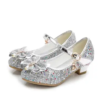 

Children shoes for girls high heel princess shoes spring and autumn new kids leather shoes fashion sequins bow party dance shoe