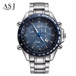 Лидирующий бренд asj Часы Для мужчин Relojes Mujer Водонепроницаемый кварцевые часы Классические Нержавеющая сталь Для мужчин модные часы