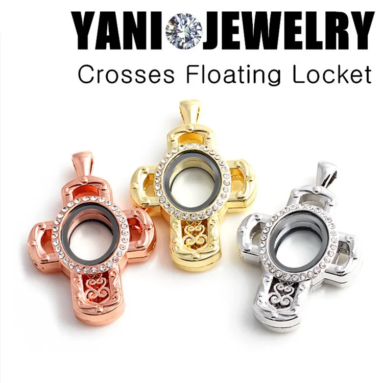 10pcs lot Free shipping Rhinestone Floating Locket for Charms Crosses Glass Living Memory Locket Pendant without