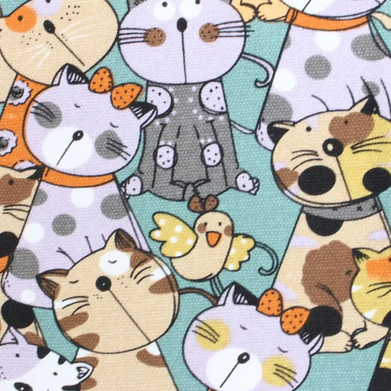 TOPSTHINK cat pattern pencil pouch cute canvas Roll pen pocket with rope middle hardness novelty pencil case with 5 size