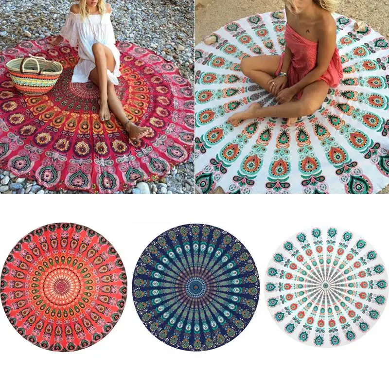 

Round Mat Scarve Mandala Tapestry Beach Picnic Throw Rug Blanket Bohemia Grassplot Mats DC112