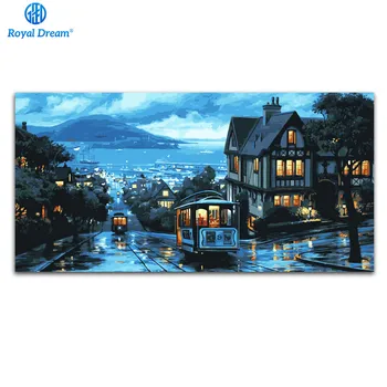 

50x100cm Canvas paintings by numbers home decoration oil painting by numbers kits water city night scenery pictures wall art