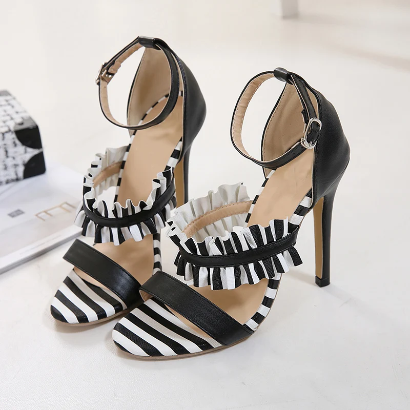 

Ankle Strap Women Pumps Zebra pattern Print Mujer 2019 Summer High Heels Sweet Shoes Women Sandals Size 40 Party Sandals