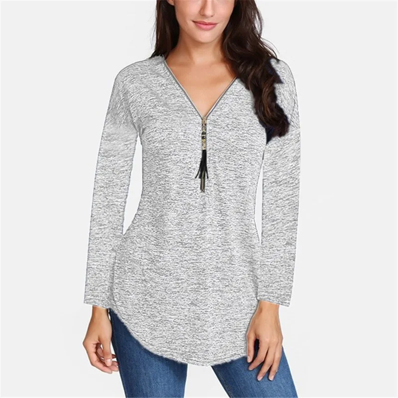 

Autumn Plus Size S-5XL Womens Tops and Blouses Casual Loose Zipper Women Tunic Shirts Ladies Tops