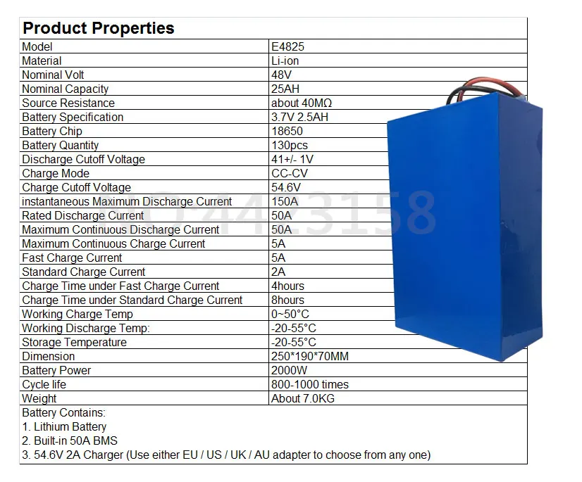 США ЕС нет налога 48 В батарея 48 В 25AH литиевая батарея 48 В 25AH 2000 Вт Электрический велосипед батарея Встроенный 50A BMS+ 54,6 в 2 ACharger
