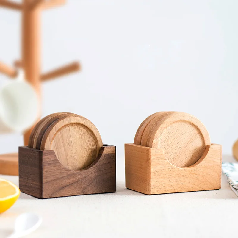 6pcs/set Round Nature Wooden Cup Coasters Table Pad Mini Wood Pallet