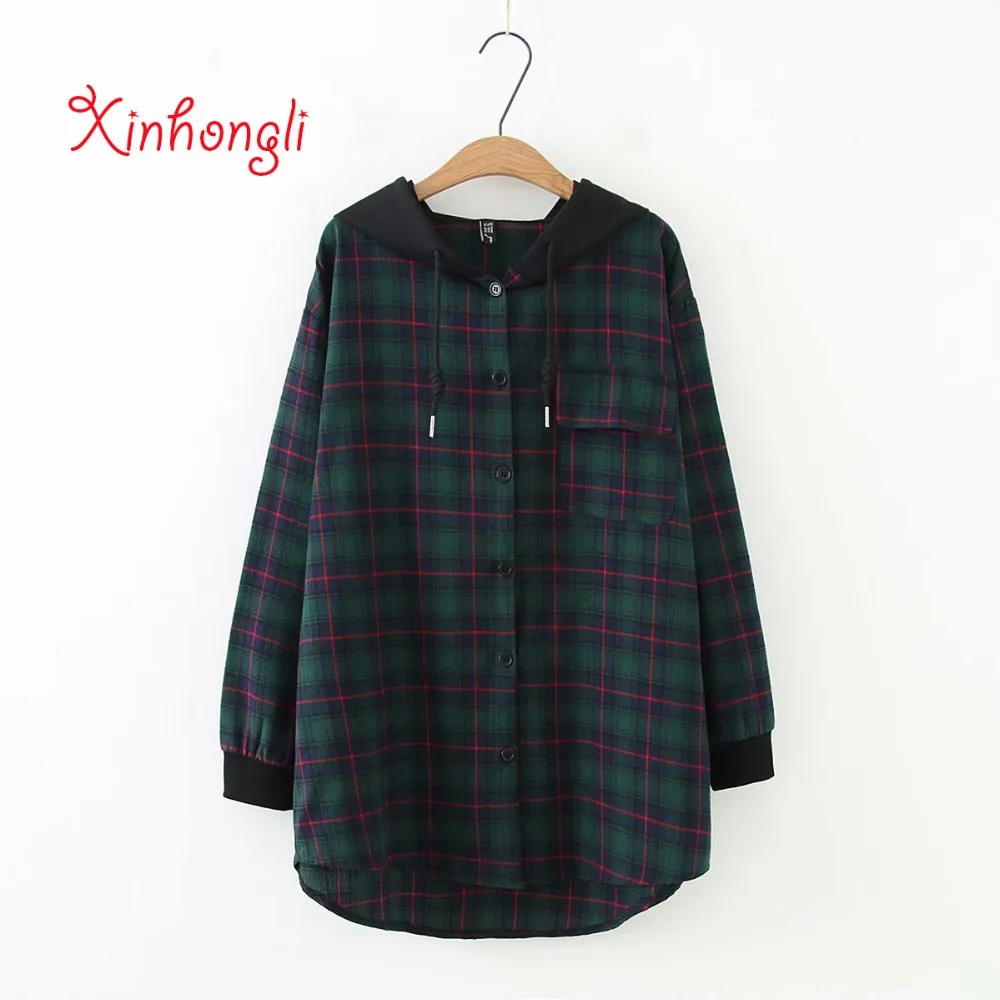  plus size Plaid wool and cotton worsted women hoodies jackets 2019 spring new casual ladies long sl