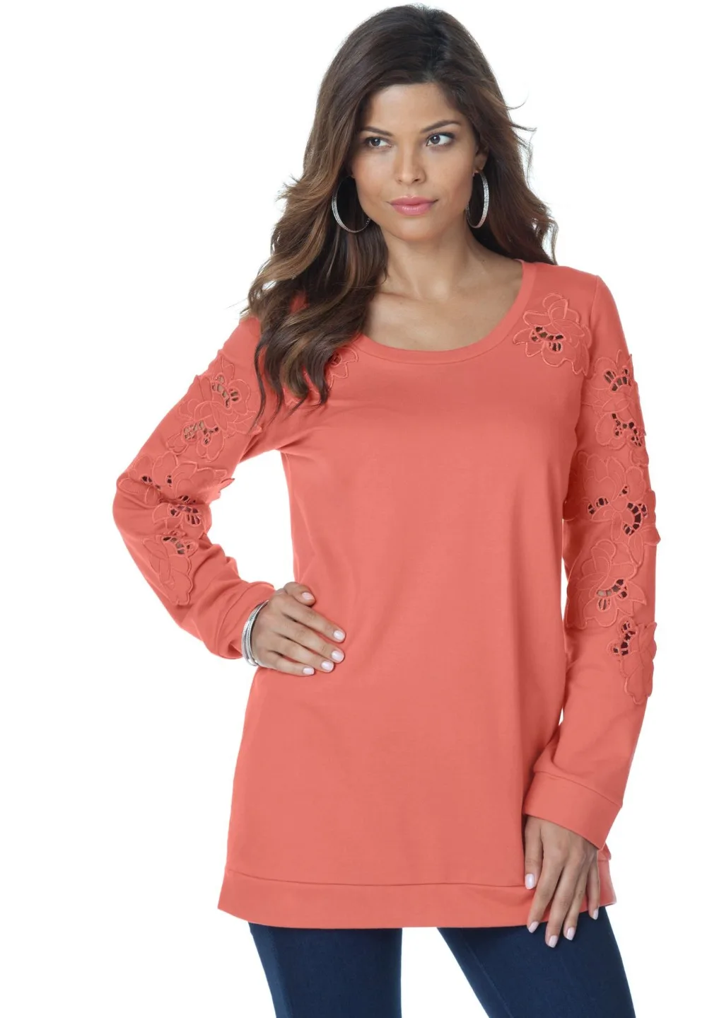 4Color L 10XL Large Size Women Floral Applique Tunic