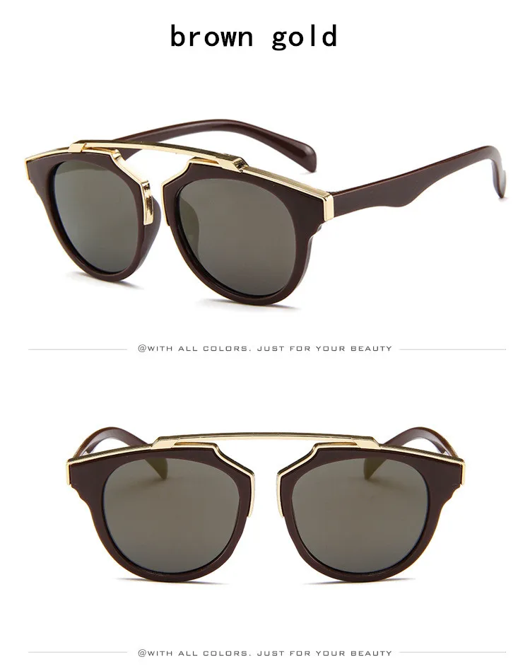 GUANGDU круглые детские солнцезащитные очки, Детские брендовые дизайнерские круглые розовые, черные, синие цветные Винтажные Солнцезащитные очки для девочек и мальчиков, UV400 - Цвет линз: brown gold