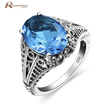 

Bulgaria Ring Genuine Sky Blue Stones Crystal Ring Real 925 Sterling Silver Jewelry For Women Wedding Party Fine Party Gift