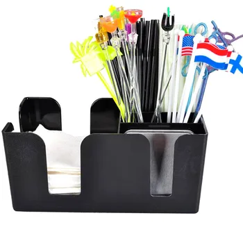 

Black Multi-function Bar Pub Tidy Napkin Straw Storage Box Cocktail Stirrer Storage Condiment Holder Toilet Paper tray