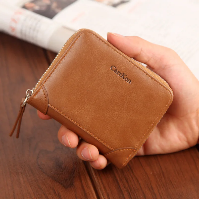 Брендовый женский кошелек, винтажный маленький короткий клатч, сумочка для карт, Модный милый кошелек для женщин, кошелек на молнии с карманом для монет - Цвет: Кофе