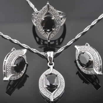 

New Eye Design Black Zirconia White CZ Women's Silver Color Jewelry Sets Earrings/Pendant/Necklace/Rings QZ0231