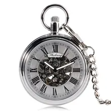 De luxe Automatique Mécanique Auto Vent Montre De Poche Squelette Vitesse Noir Chiffres Romains Ouvert Visage Fob Horloge