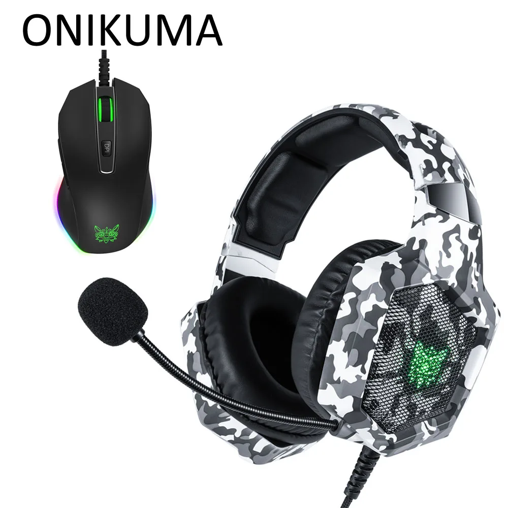 ONIKUMA K8 PS4 гарнитура Casque PC Gamer бас Игровые наушники с микрофоном+ профессиональная проводная USB игровая мышь - Цвет: With Box