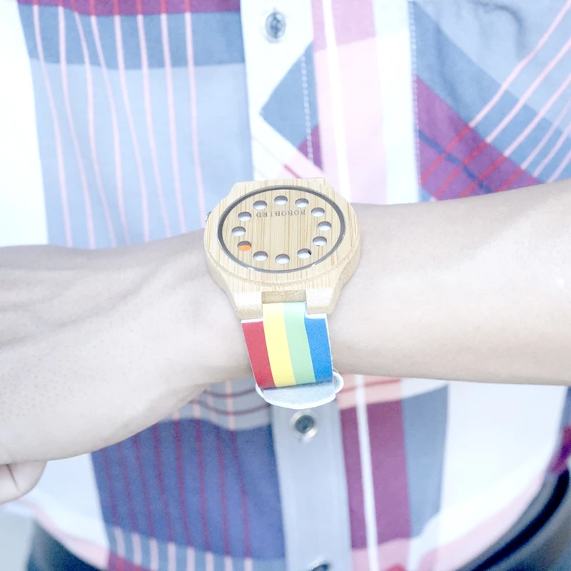 BOBO BIRD LA01 Men Wooden Watch Colorful Leather Strap Quartz Bamboo Watches for Men with Gift Box Drop Shipping