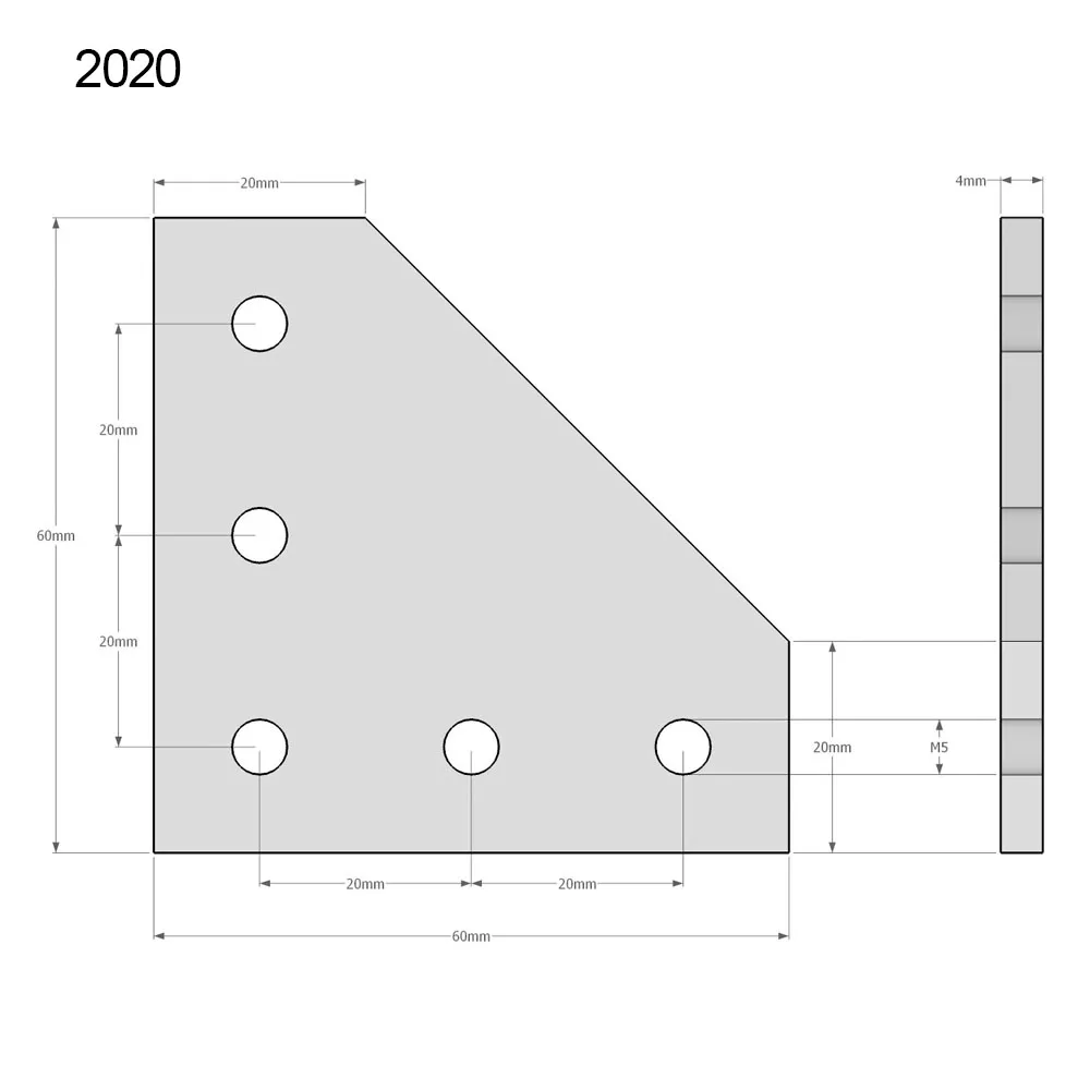 3D принтер 90 градусов 60x60x4 мм Тип L с 5 отверстиями черные соединительные пластины