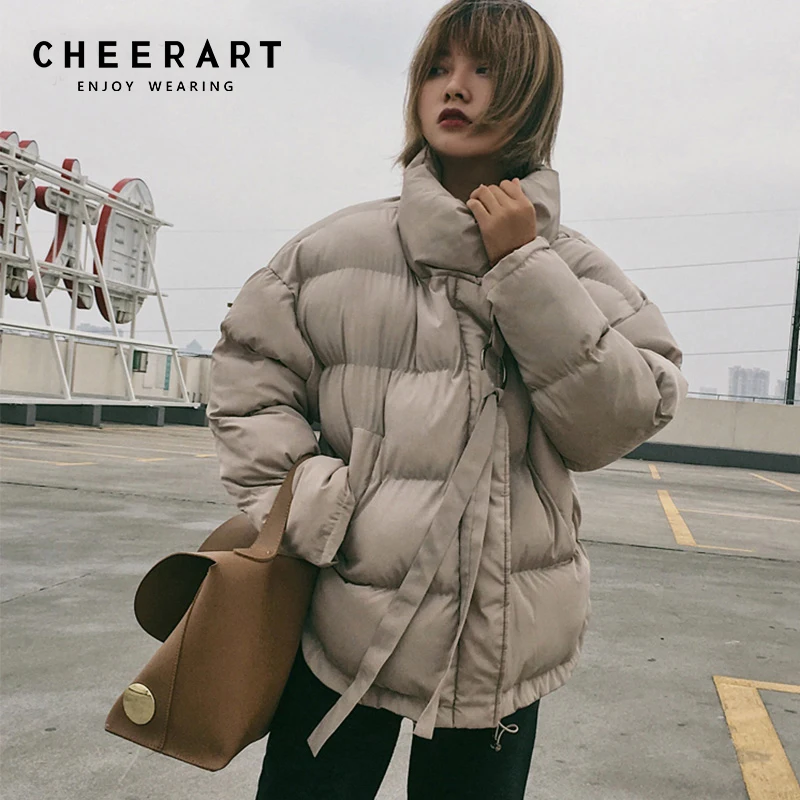 Cheerart Winter Coat Women Parka Down Jacket Stand Collar Anorak Thick Windbreaker Female Zipper Quilted Coat Femme Korean Style Cheerart Winter Coat Women Parka Down Jacket Stand Collar Anorak Thick Windbreaker Female Zipper Quilted Coat Femme Korean Style