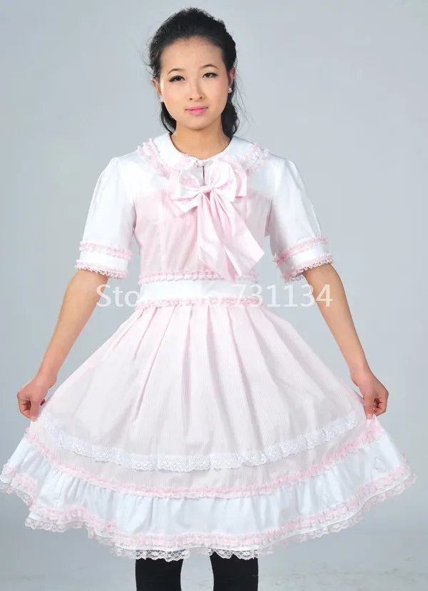 Новое поступление горячая брендовая мода короткий рукав белое и розовое кружевное с бантом Лолита платье для женщин